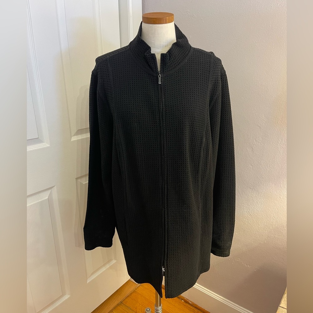 Eileen Fisher black waffle knit zip jacket 2X